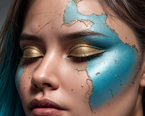 Close-Up Portrait of Model with Unique Makeup Design