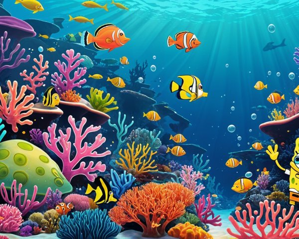 Vibrant Underwater Scene with Colorful Coral Reefs