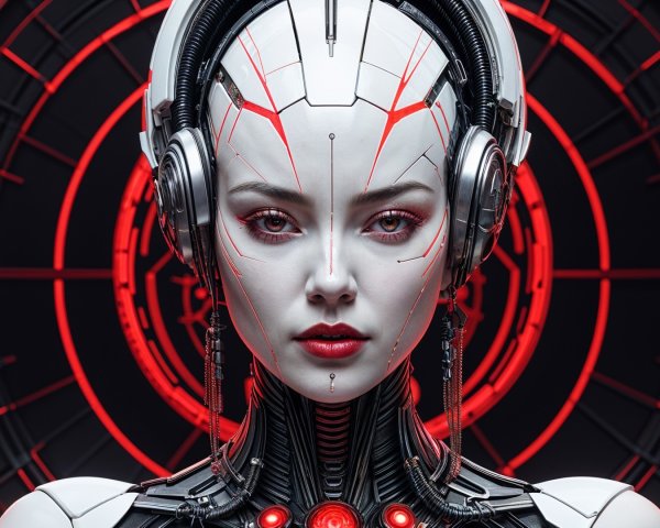 Futuristic Android with Silver-White Exterior and Red Accents