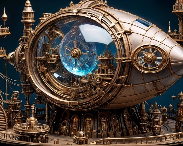 Intricate Steampunk Structure with Mechanical Eye Design