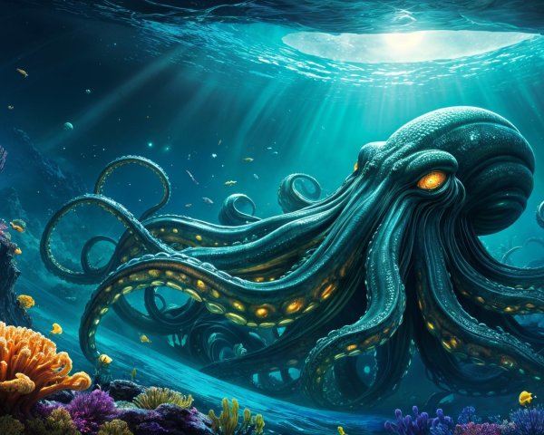 Majestic octopus in vibrant coral reef underwater scene