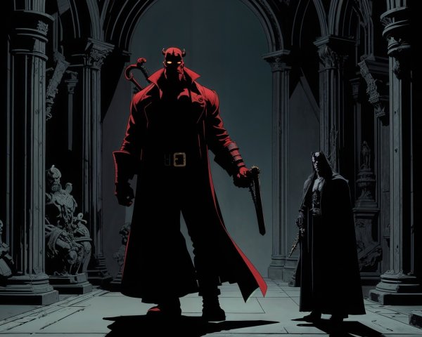 Gothic Scene with Two Iconic Characters and Architecture