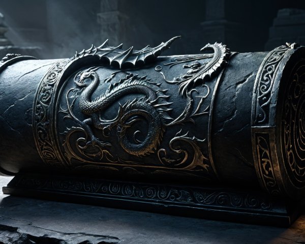 Intricately Carved Stone Chest with Dragon Motifs