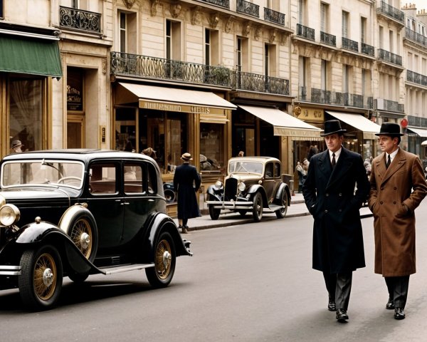 Vintage Parisian Street with Classic 1930s Cars