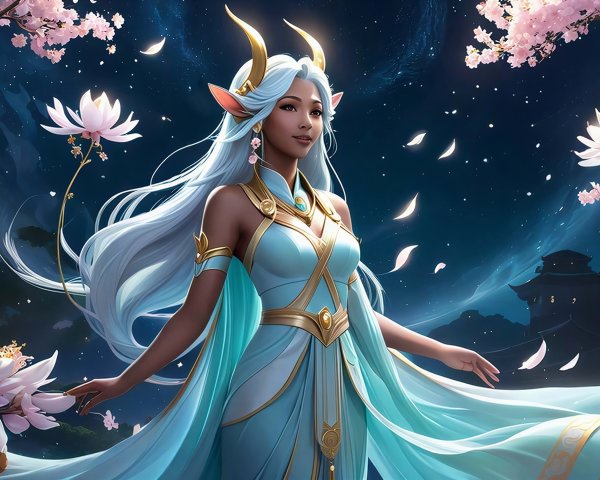 Digital Painting of a Woman in a Celestial Garden