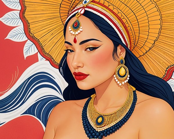 Striking Woman with Flowing Hair and Bold Makeup