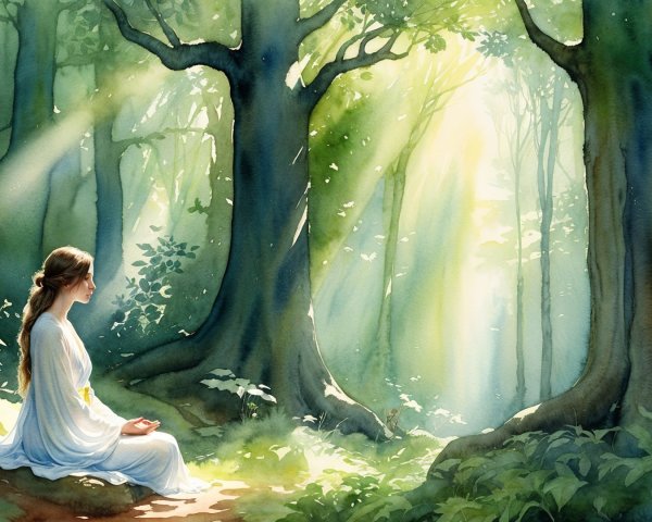 Young Woman Meditating in a Serene Forest Setting