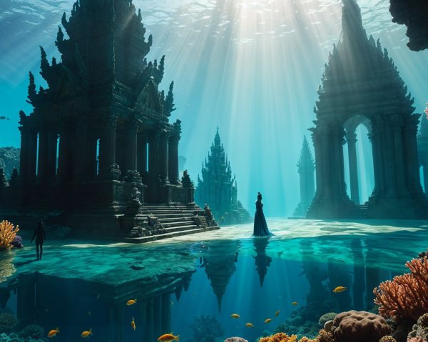 Ancient Temple Ruins Surrounded by Vibrant Marine Life