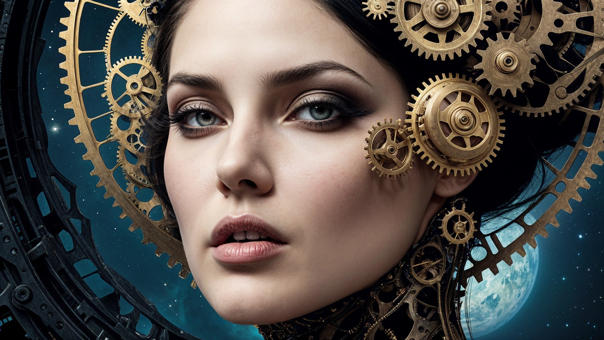 Close-up Portrait of Woman in Steampunk Aesthetic