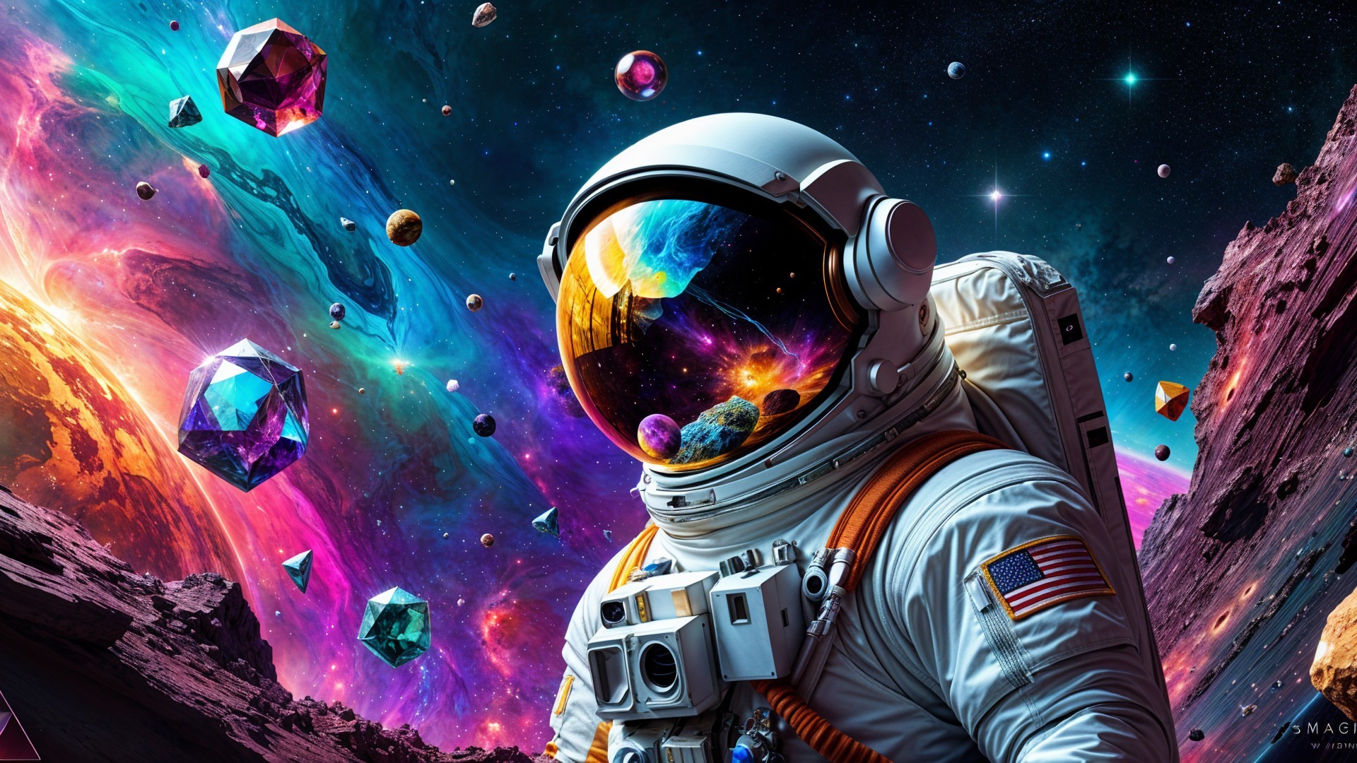 Astronaut in Futuristic Suit Against Cosmic Backdrop