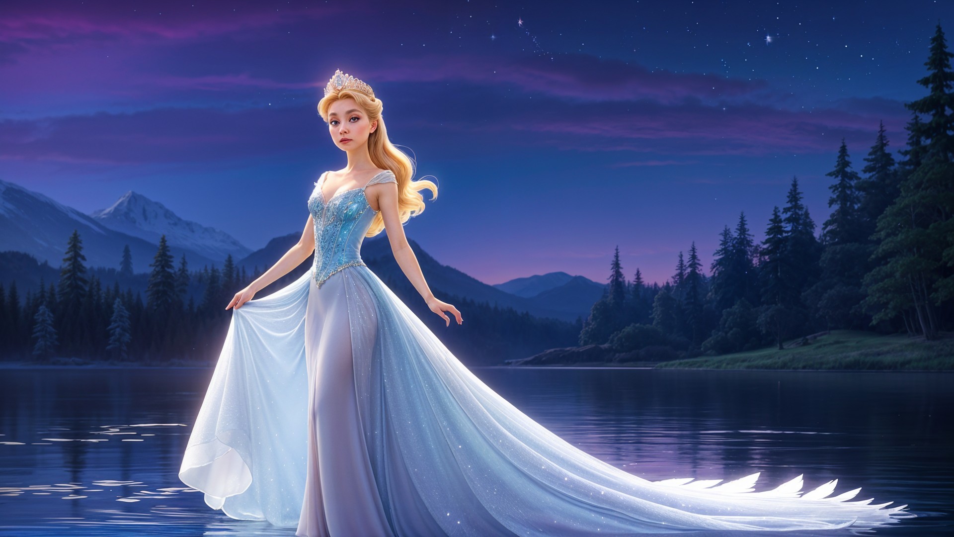Princess by Serene Lake in Twilight Hues