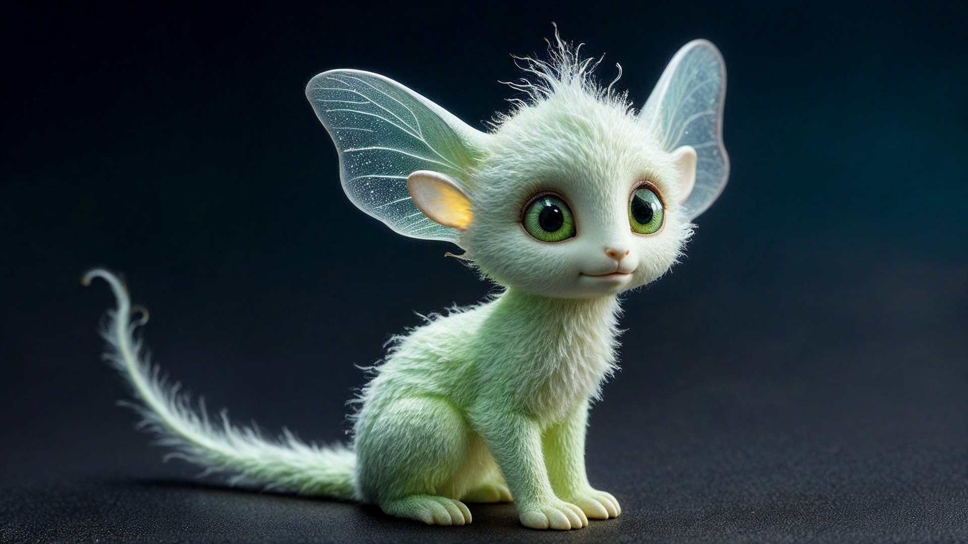 Whimsical Creature with Mint Fluff and Green Eyes