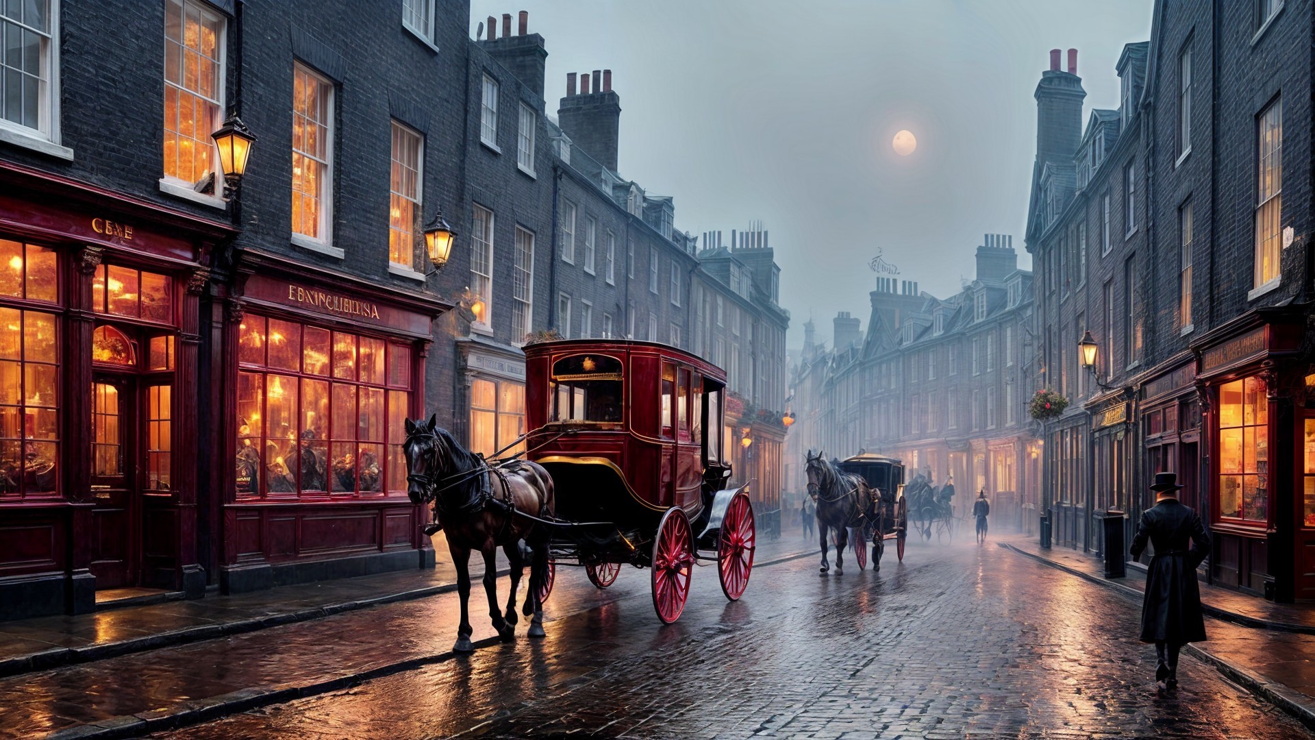 Nostalgic Foggy Street Scene in Historic Town