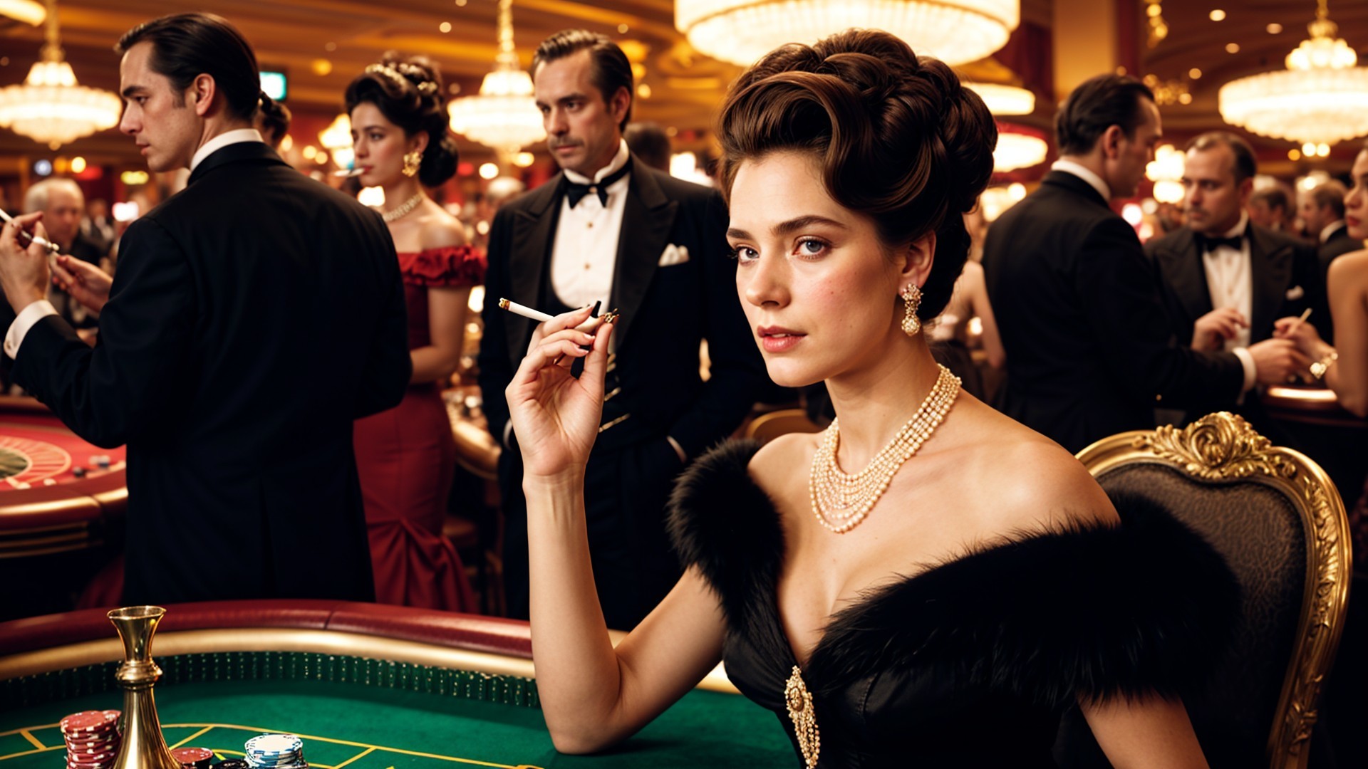 Glamorous Casino Scene with Elegant Guests and Atmosphere