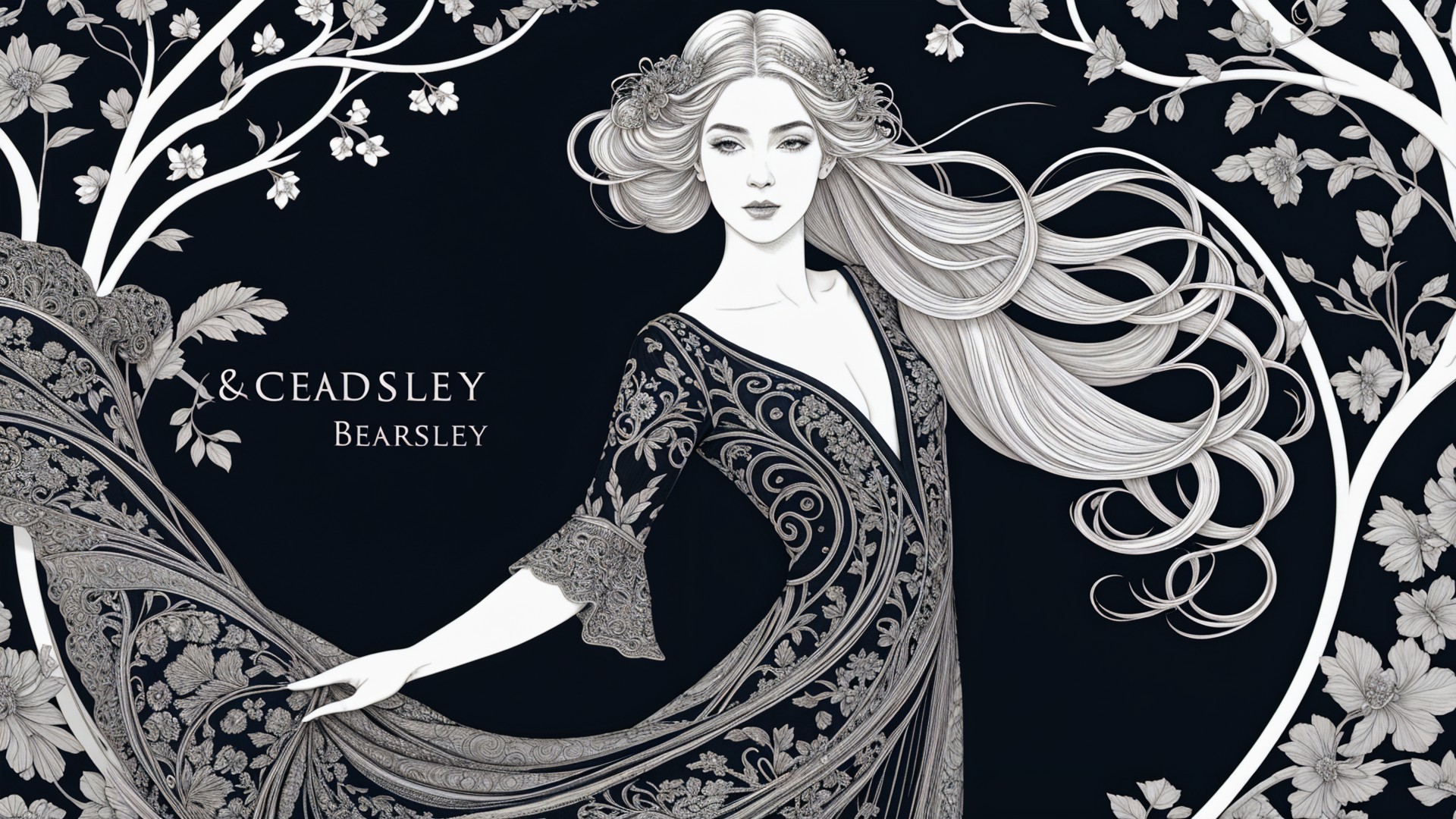 Intricate Illustration of a Graceful Woman in Dress