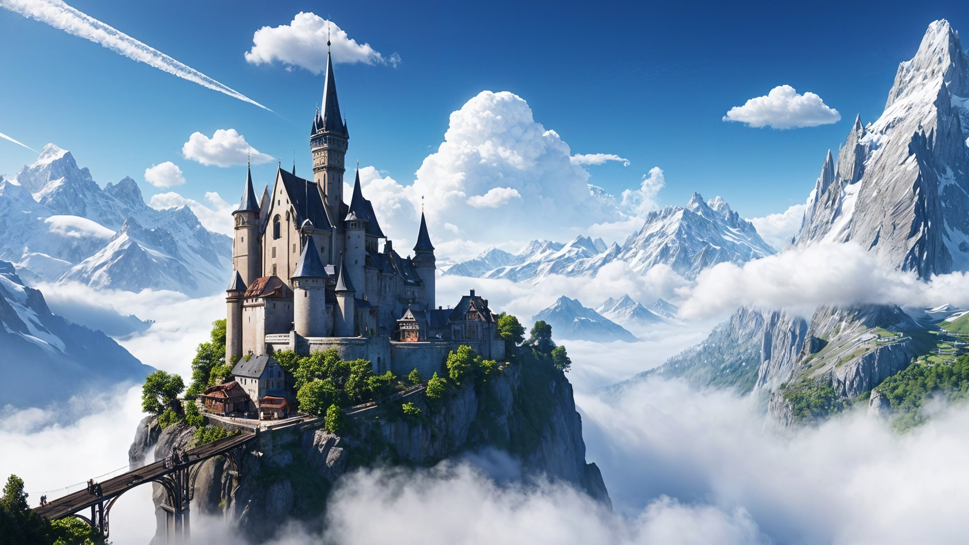 Majestic Castle on Cliff with Gothic Architecture
