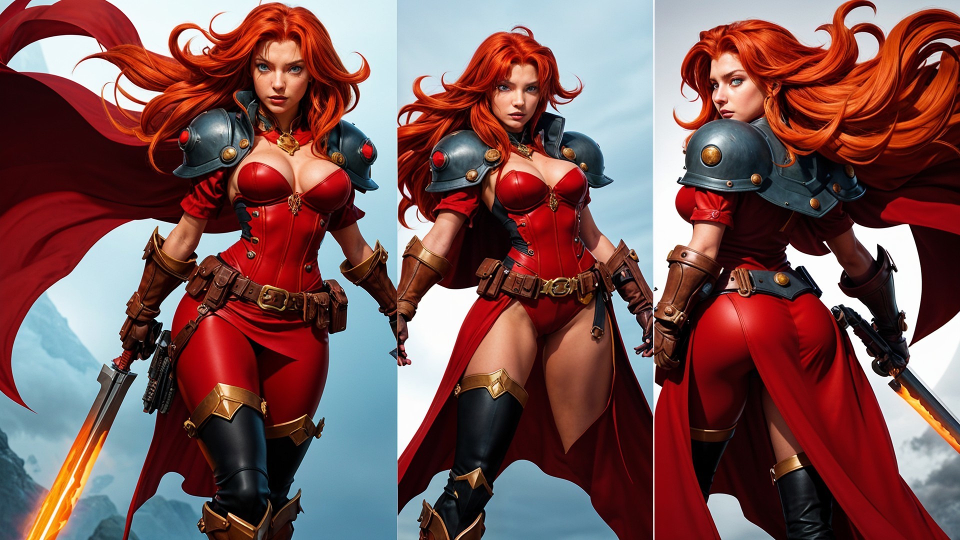 Warrior in Red Armor with Sword and Tactical Gear