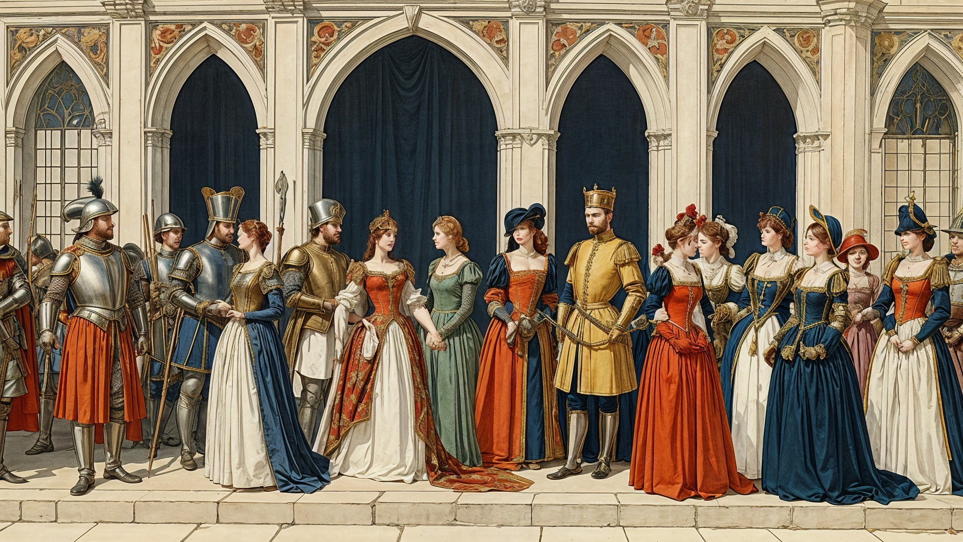 Elegant Nobility and Knights in Historical Gathering