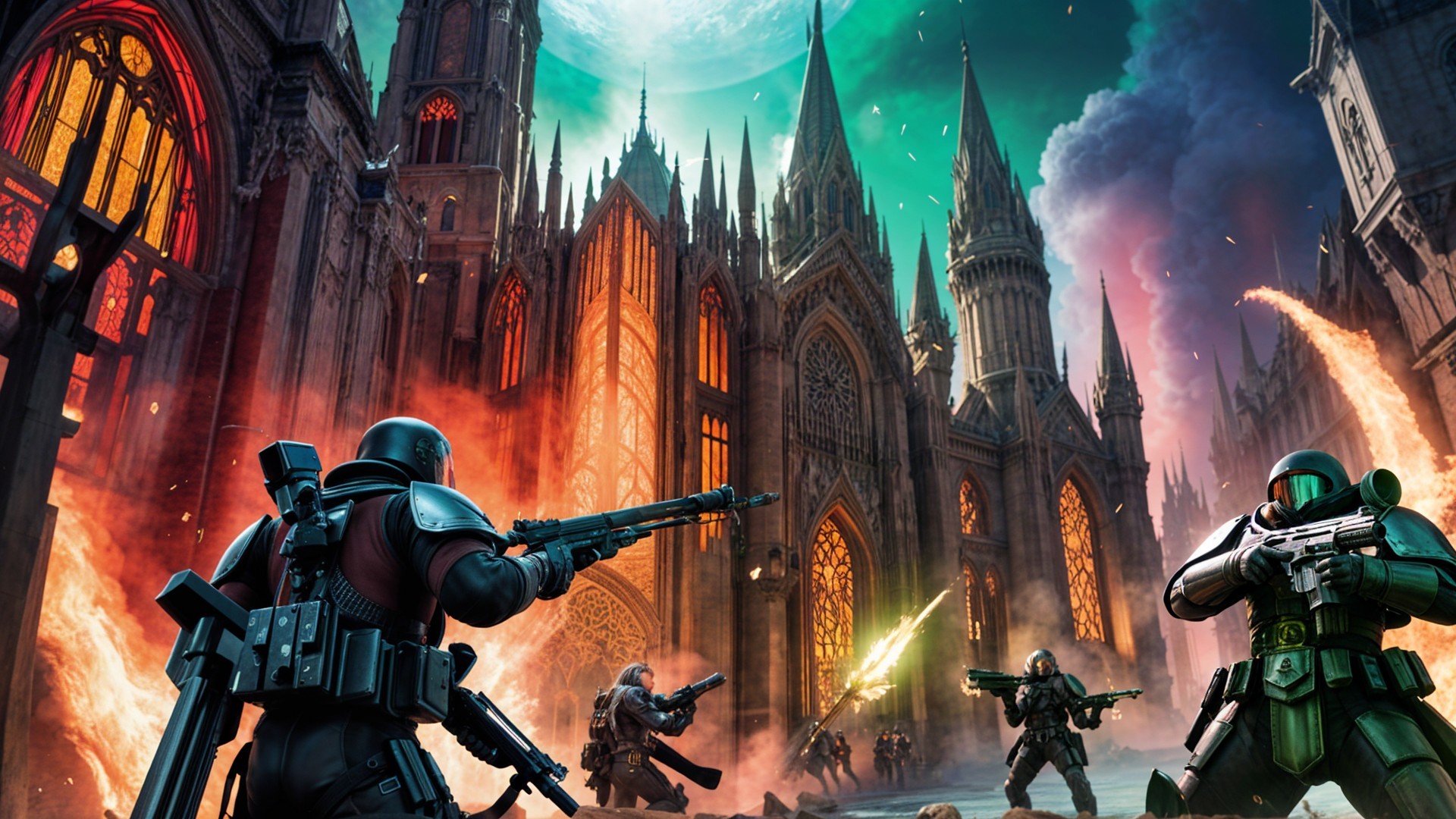 Fierce Combat Scene in a Gothic Cathedral Setting