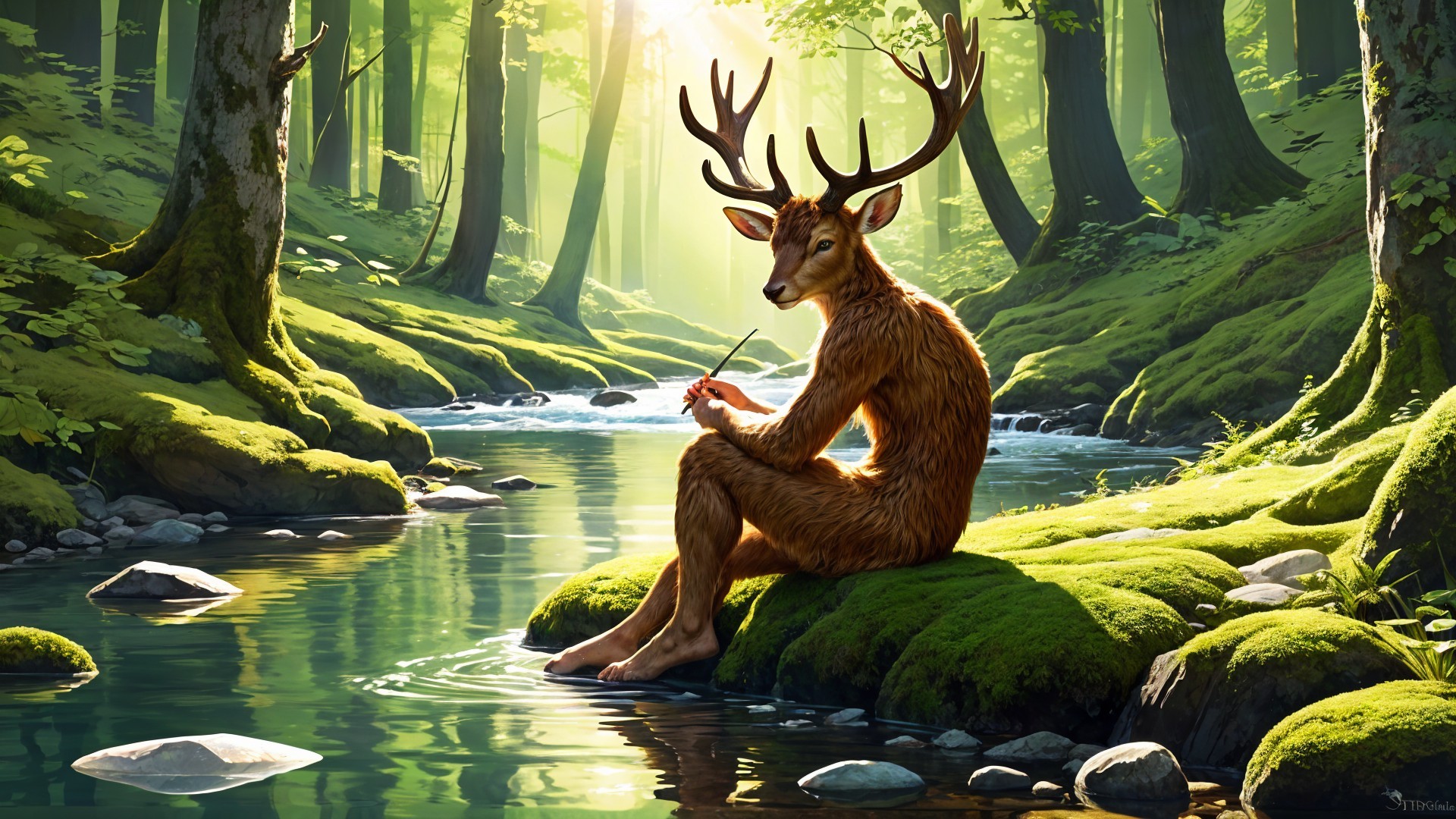 Mythical Creature in a Serene Forest Glade Scene