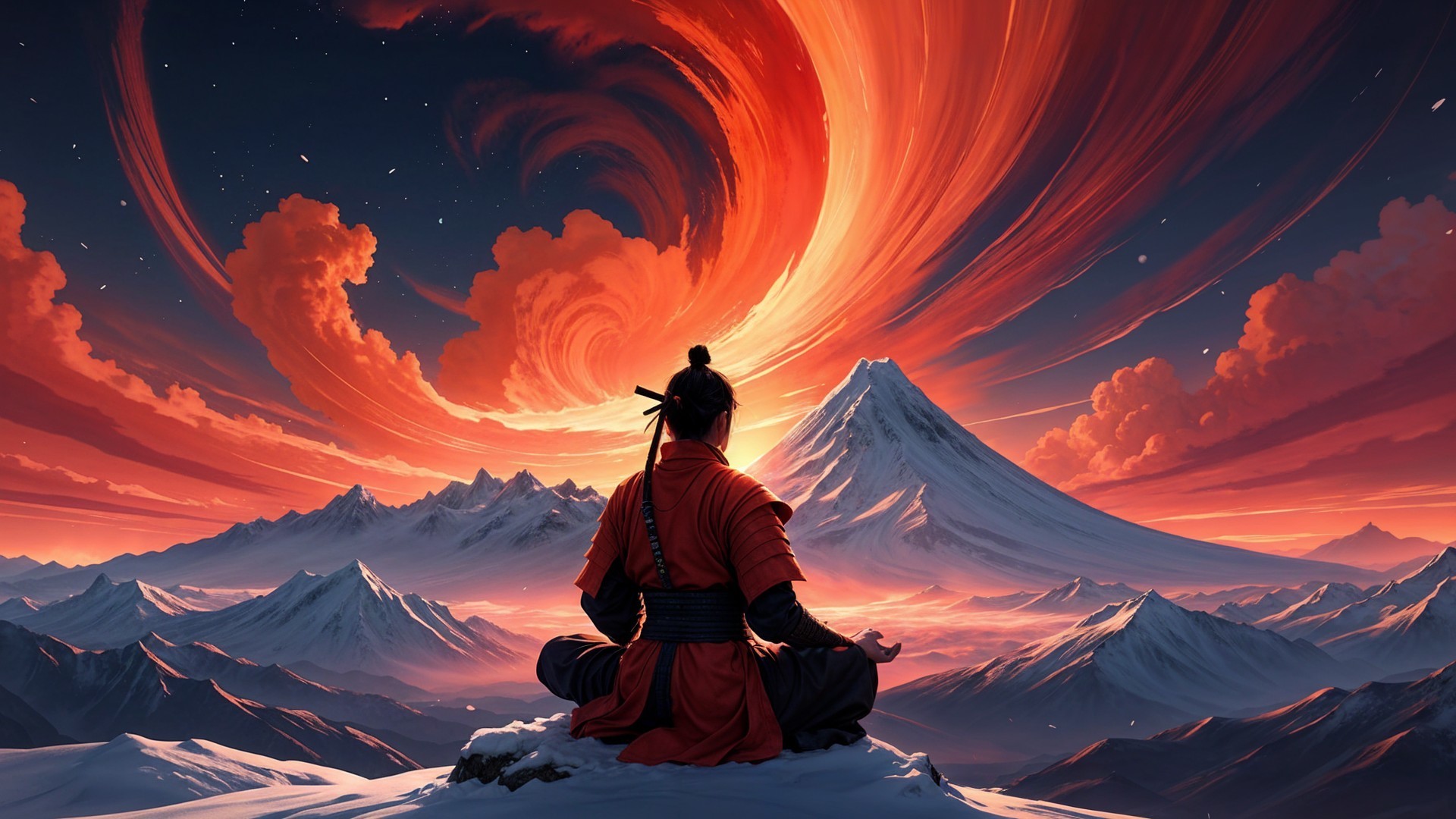 Meditation on a Rocky Precipice at Sunset