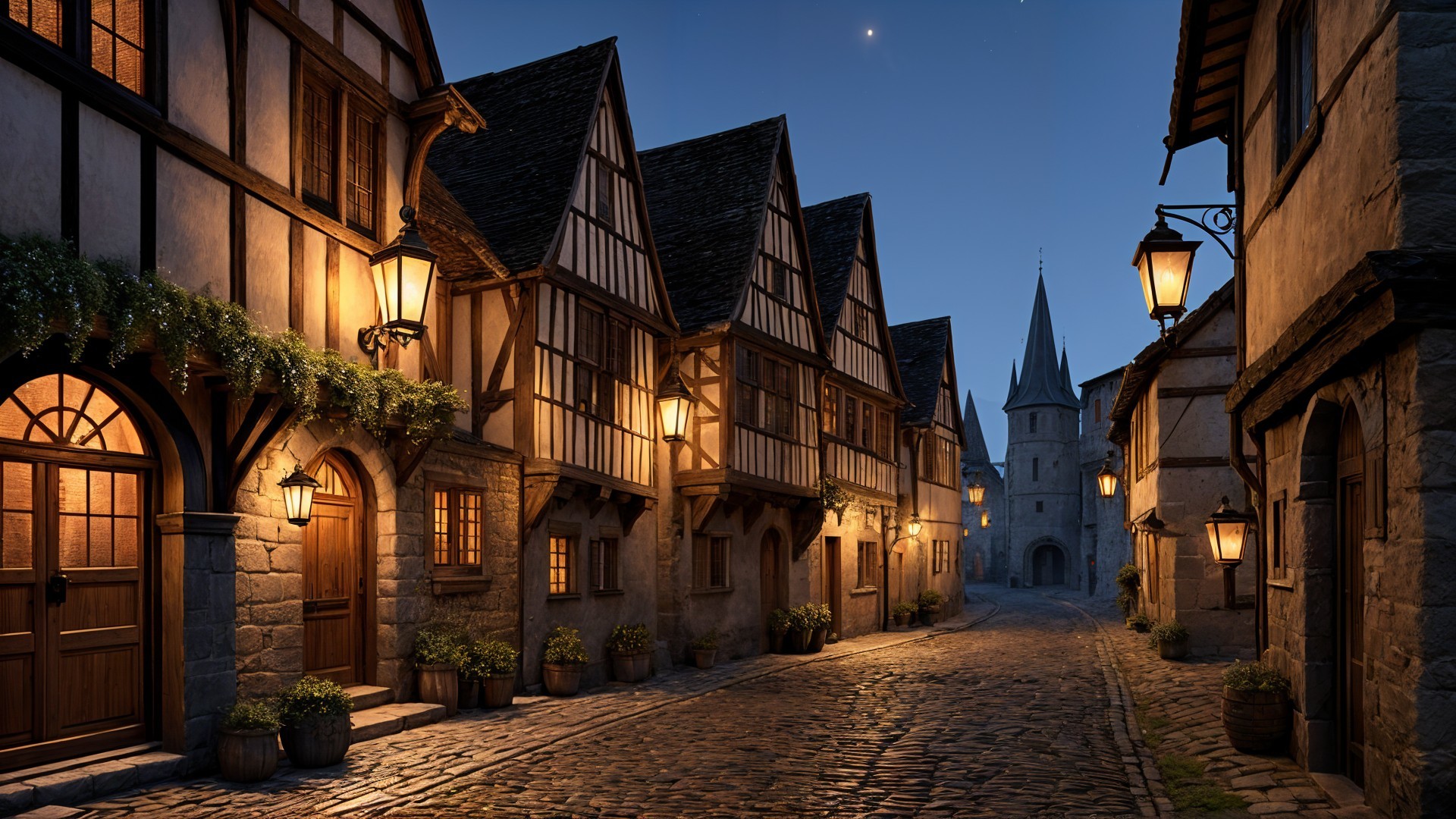 Charming Cobblestone Street with Timber-Framed Houses
