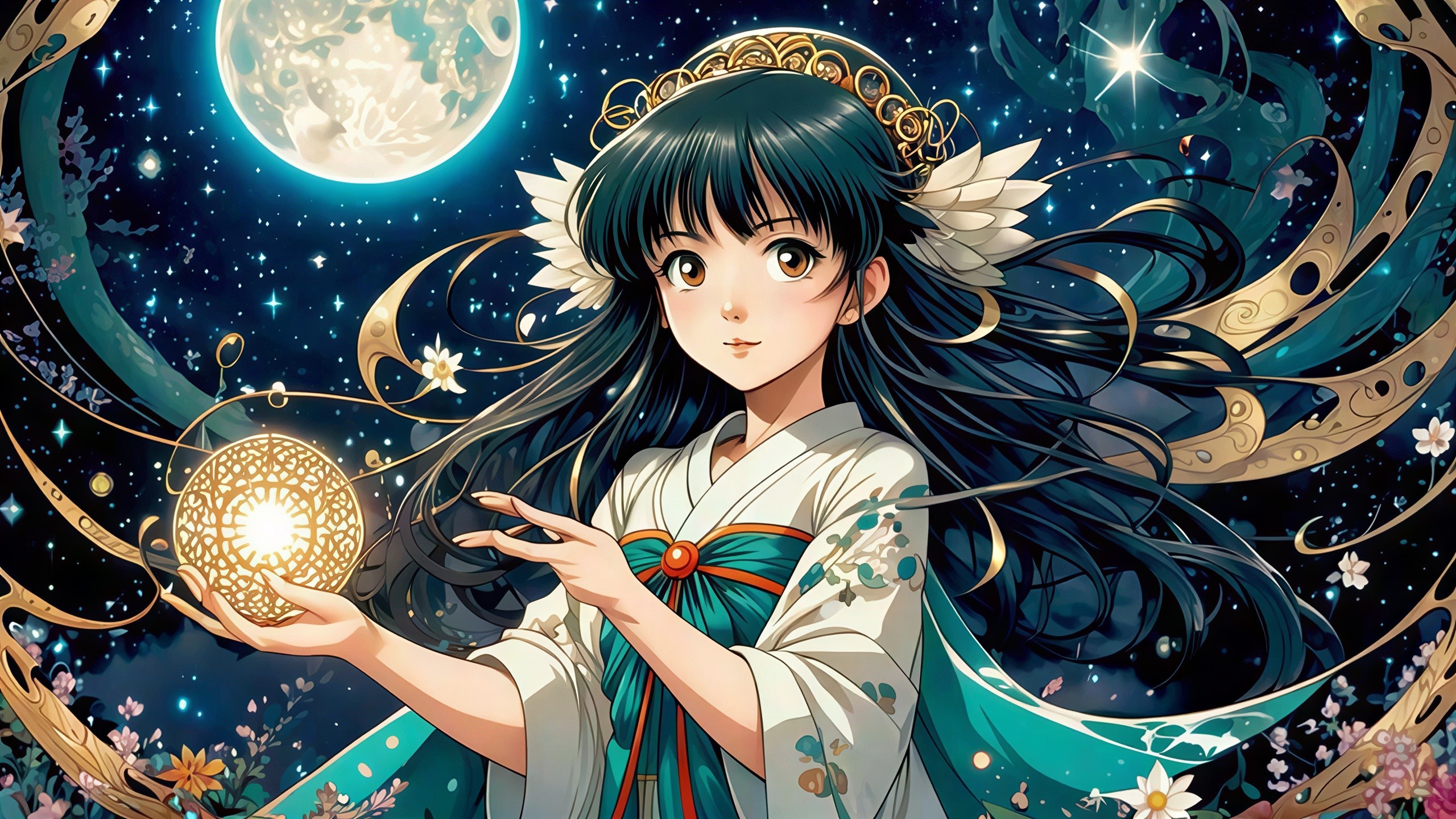 Anime Illustration of a Girl in Kimono with Orb