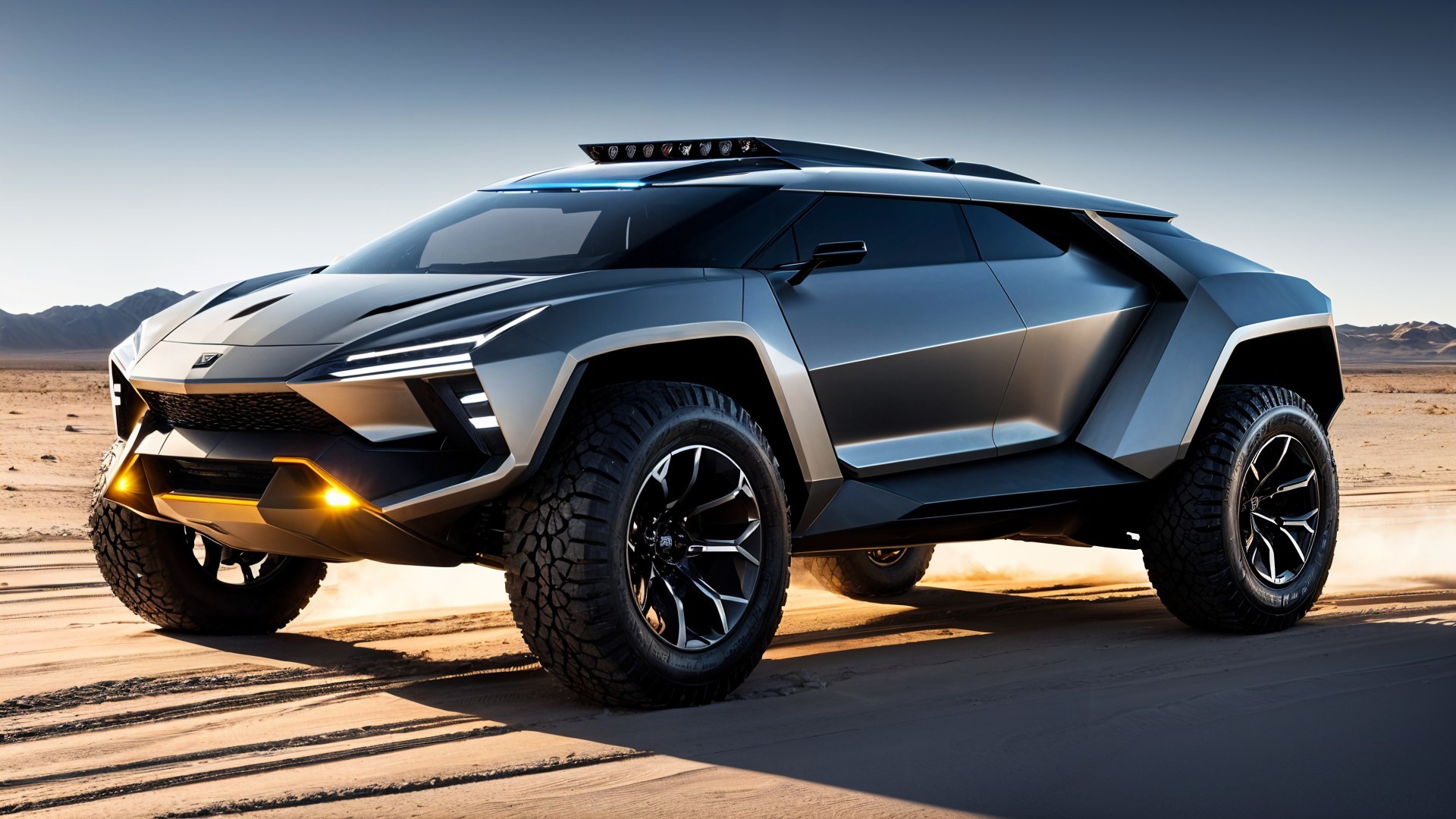 Futuristic All-Terrain Vehicle in Desert Landscape