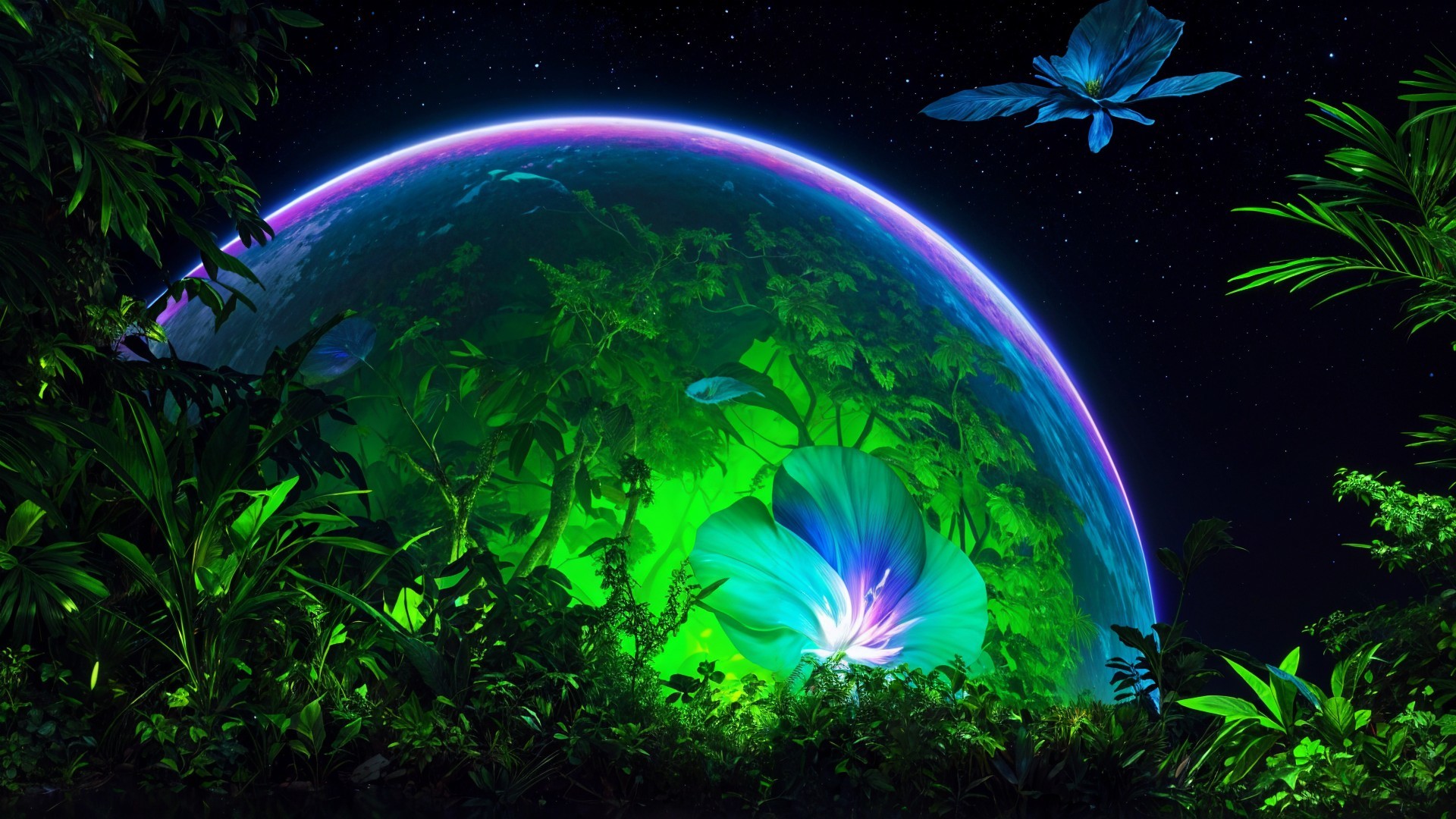 Vibrant Alien Landscape with Luminescent Flora