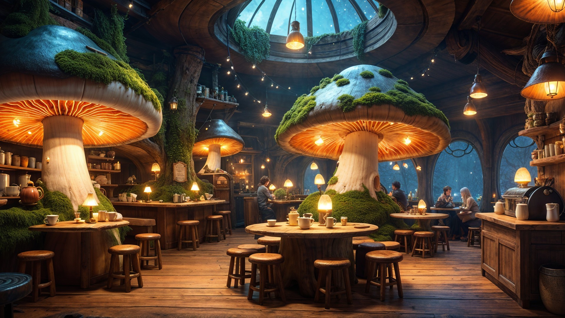 Whimsical Tavern with Oversized Mushroom Decor
