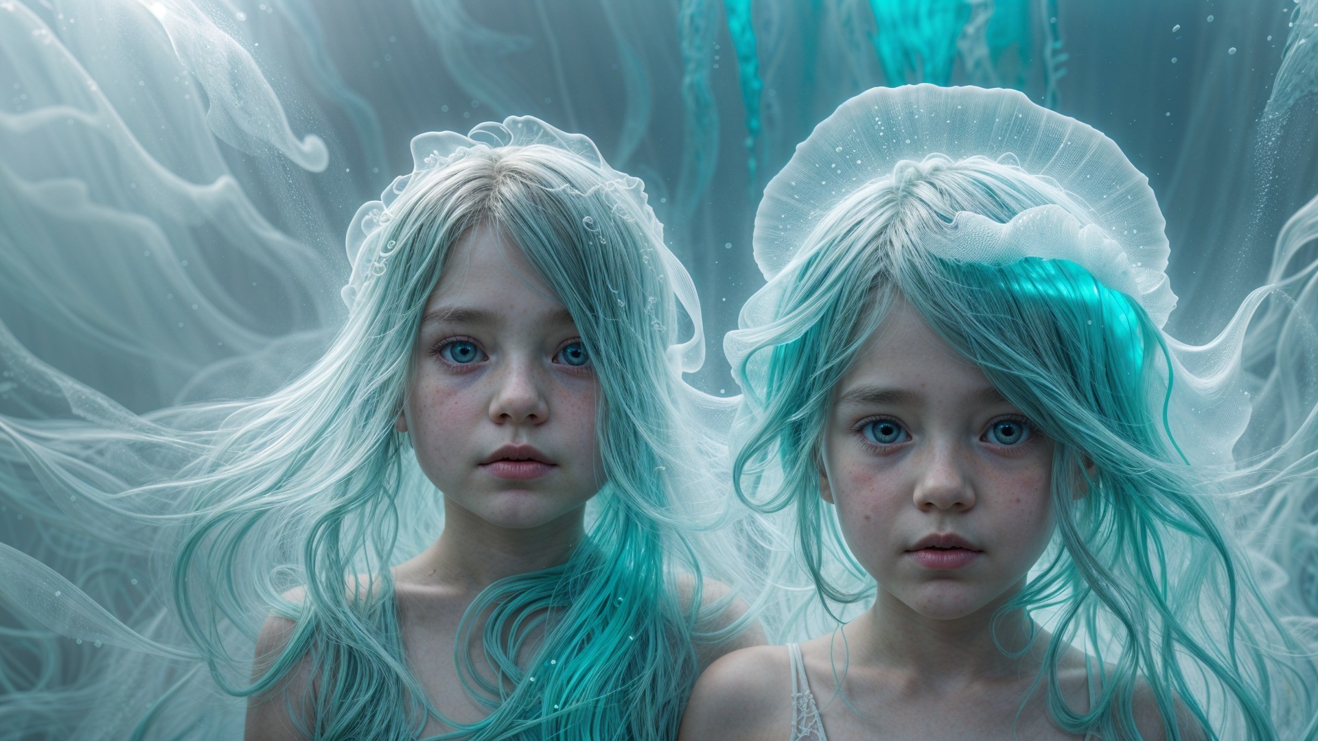 Ethereal Figures in a Dreamlike Underwater Scene