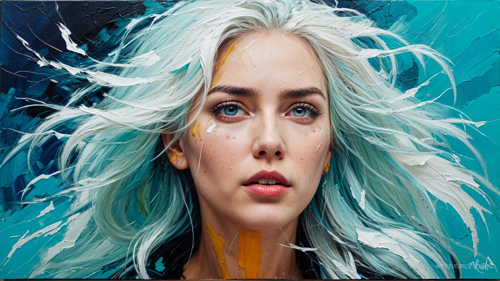 Portrait of a Young Woman with Icy Blue Hair