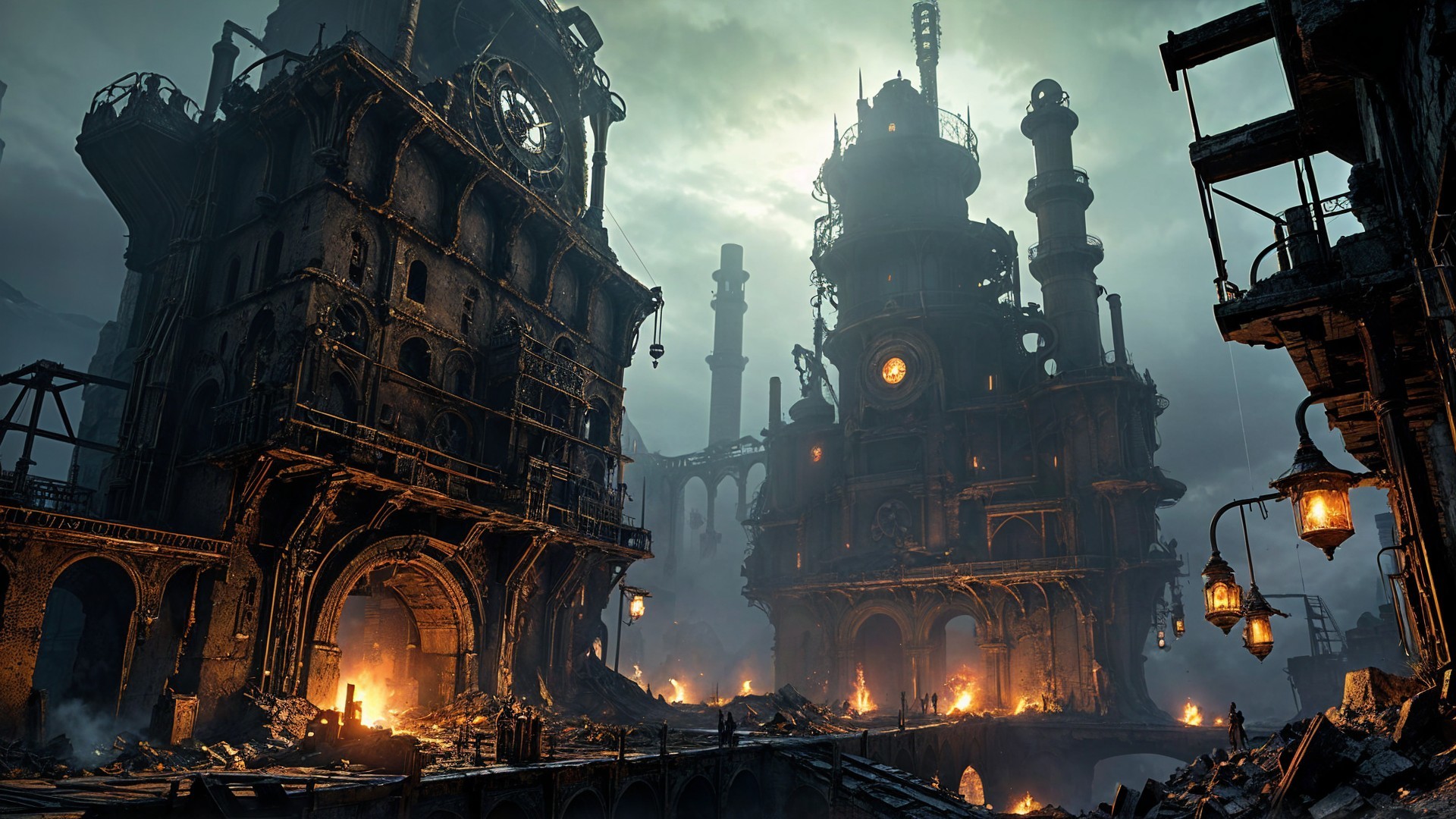 Dystopian Industrial Landscape with Ornate Buildings