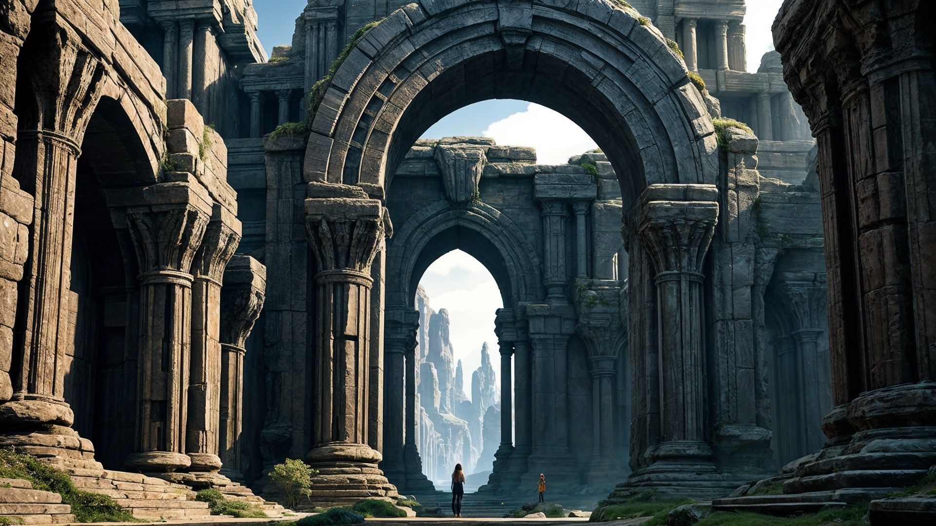 Ancient Stone Arches in a Mountainous Landscape