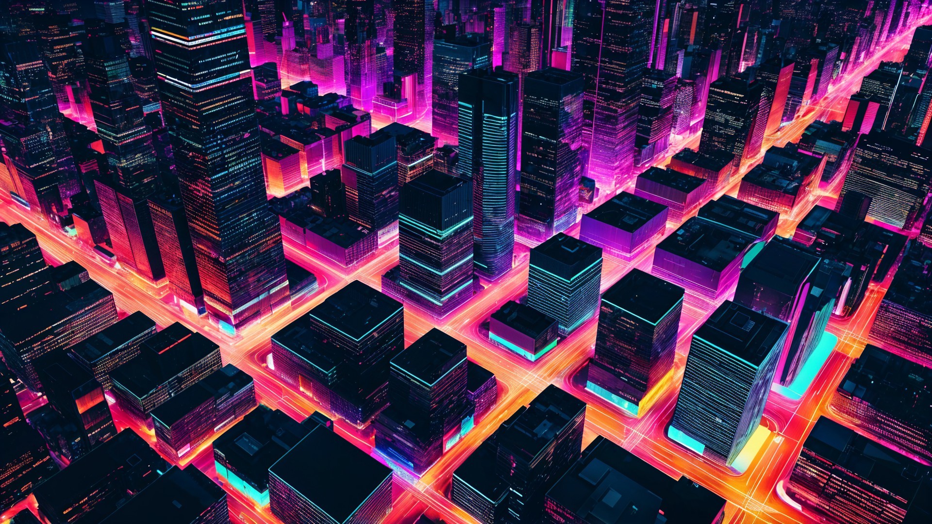 Vibrant Futuristic Cityscape with Neon Lights at Night