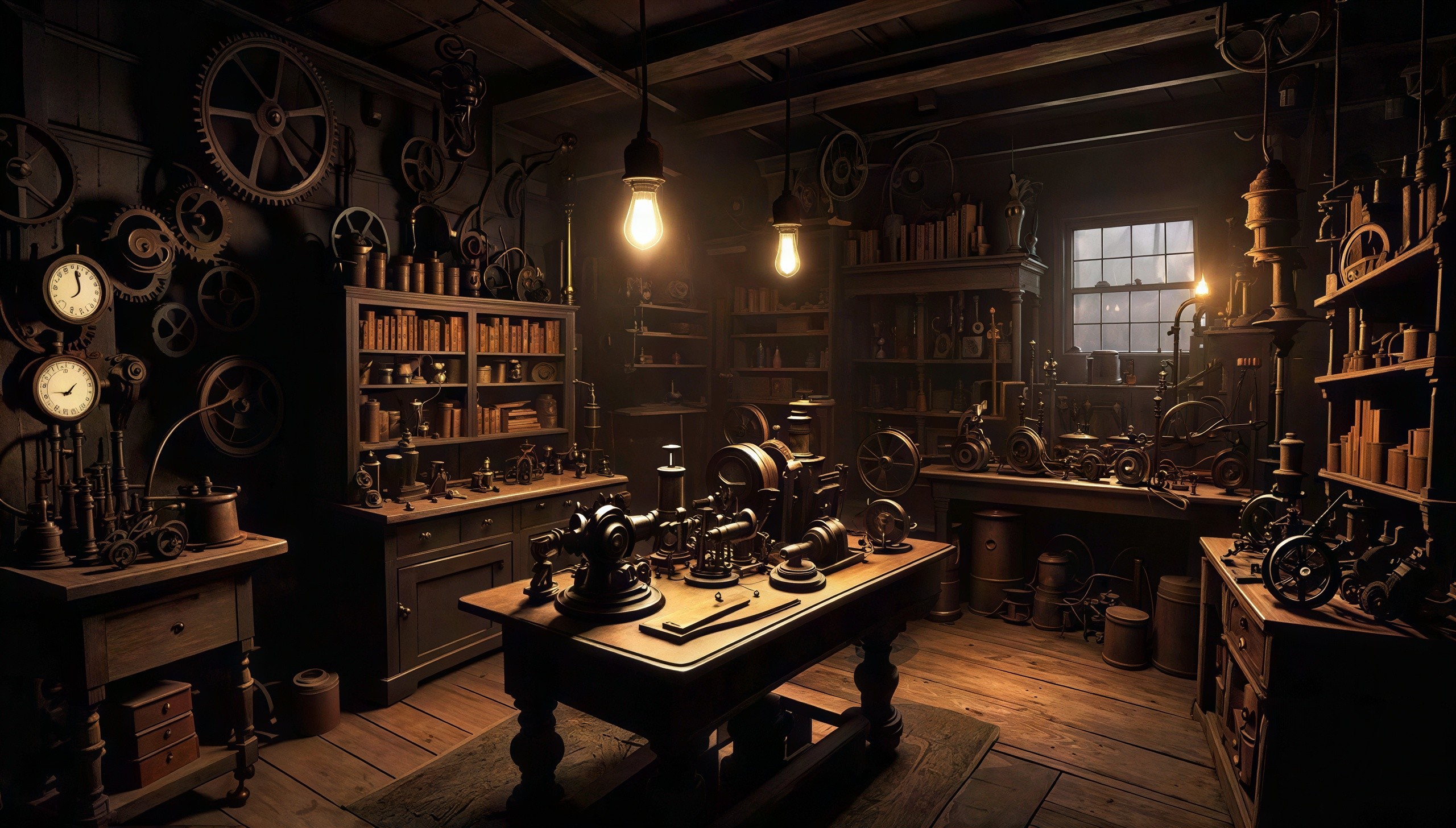 Steampunk Workshop with Gears and Mechanical Contraptions
