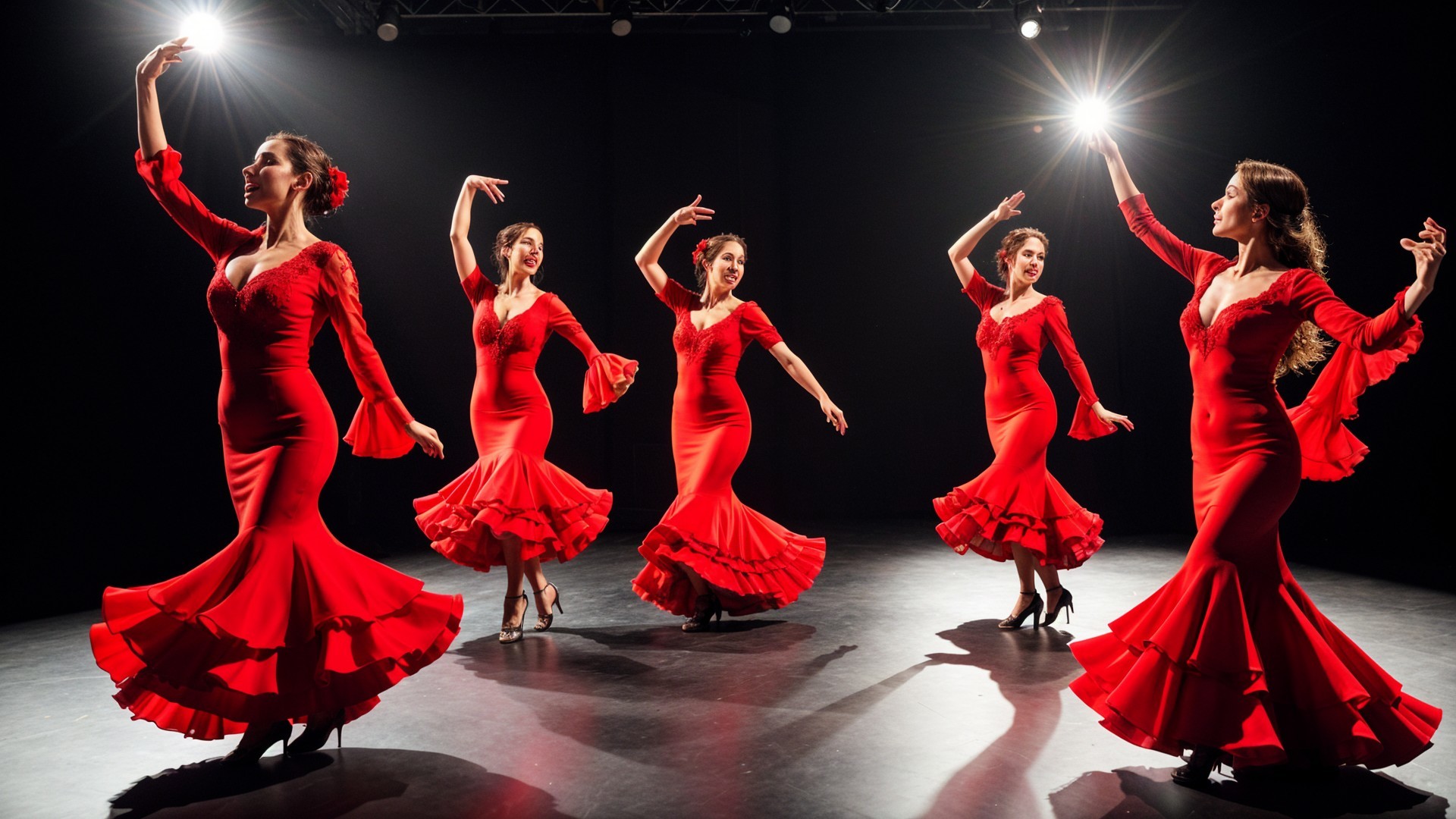 Vibrant Flamenco Dance Performance with Five Dancers
