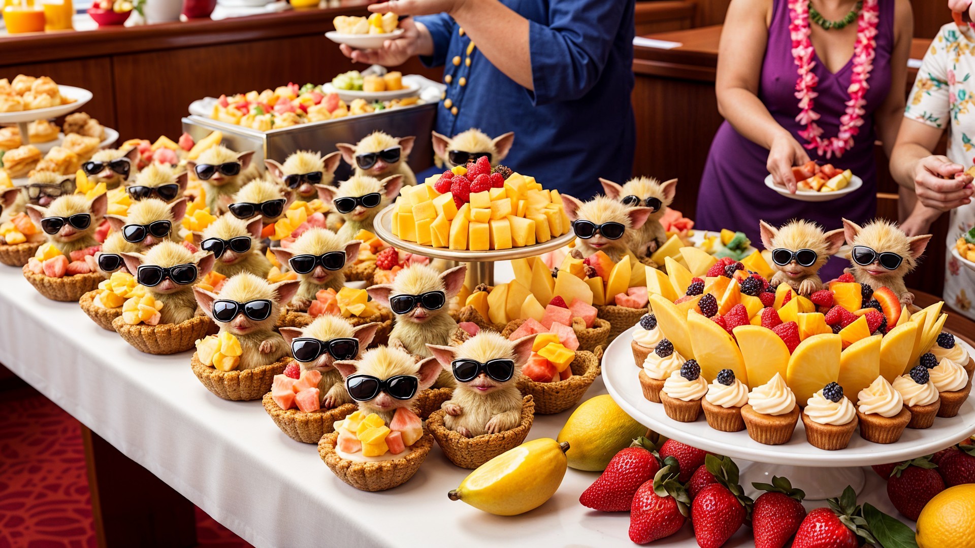 Vibrant Buffet Table with Fruit Platters and Desserts