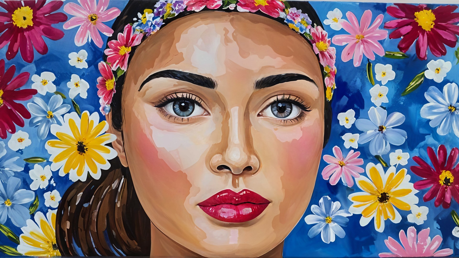 Vibrant Portrait of a Young Woman with Floral Crown
