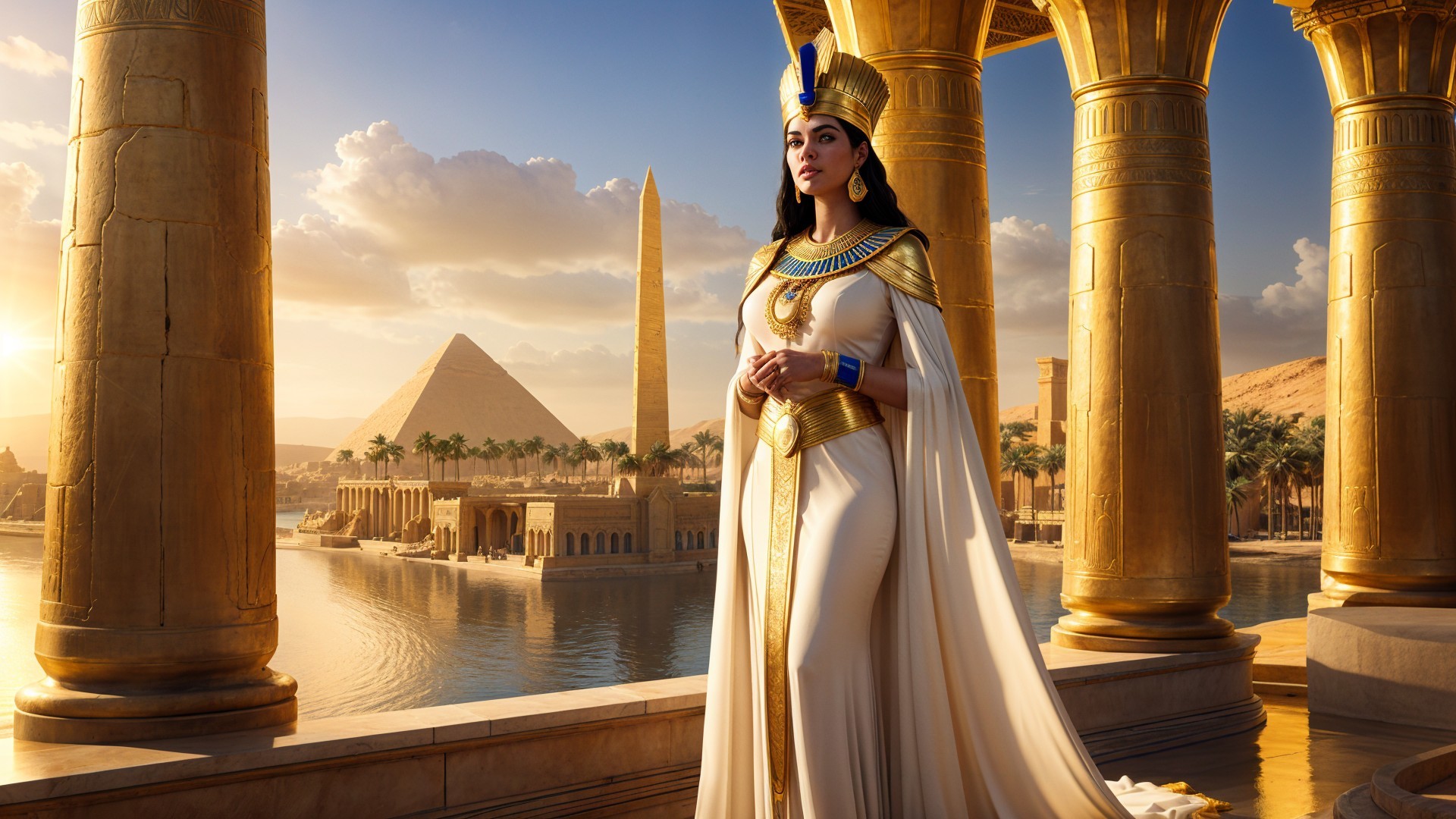 Regal Figure in Grand Ancient Egyptian Setting