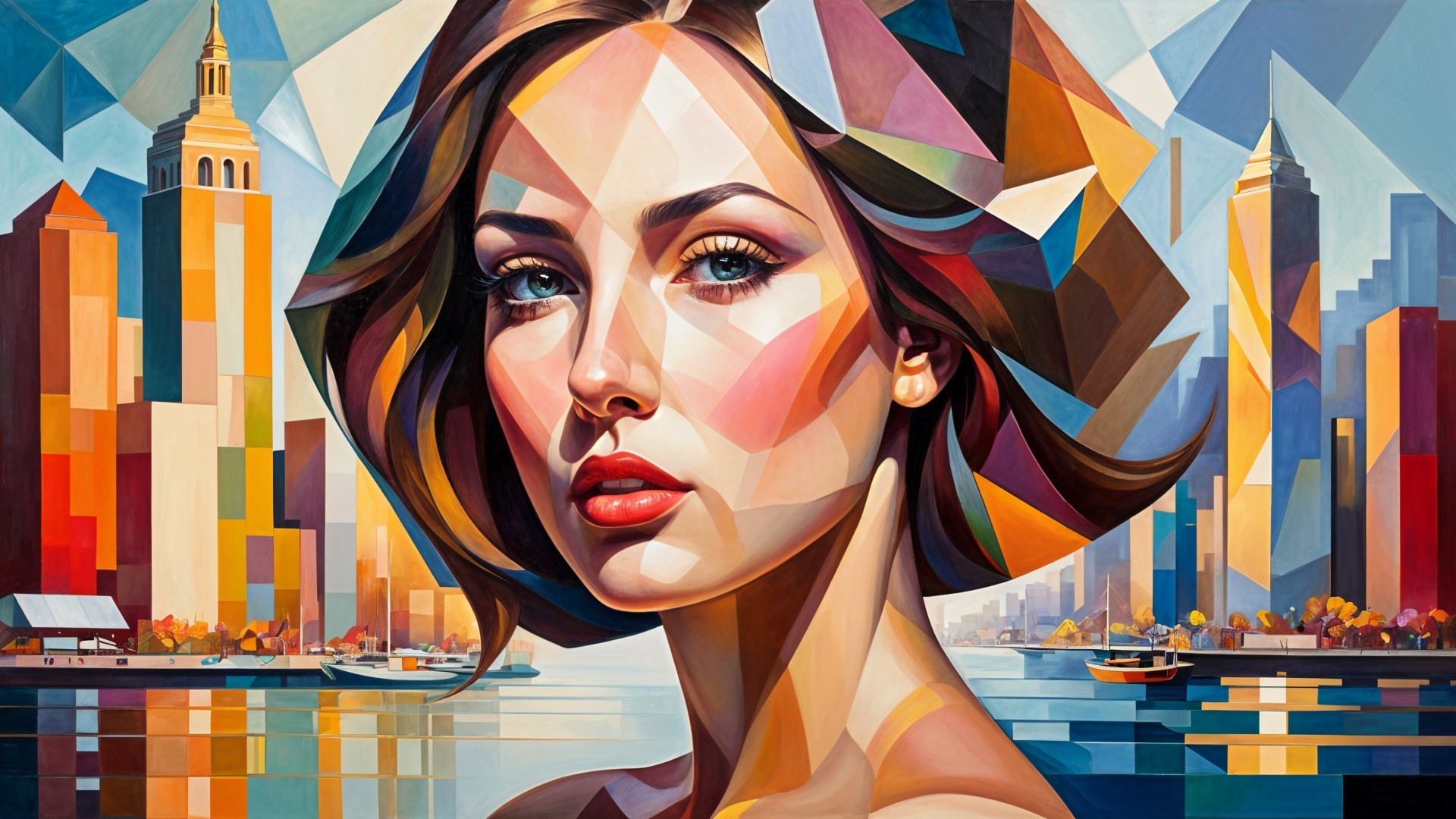 Abstract Portrait of a Woman with Urban Backdrop