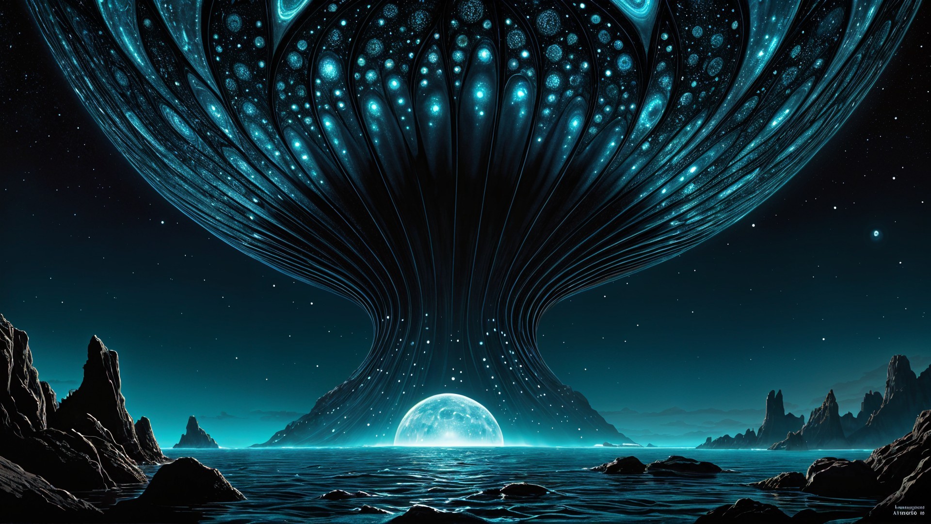 Surreal Cosmic Landscape with Luminous Structures