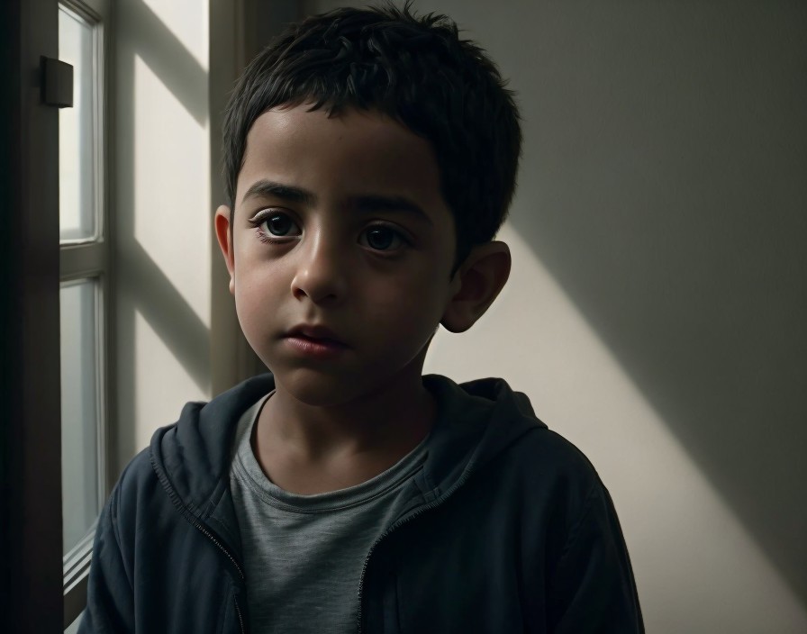 Young Boy in Contemplative Moment in Soft Light