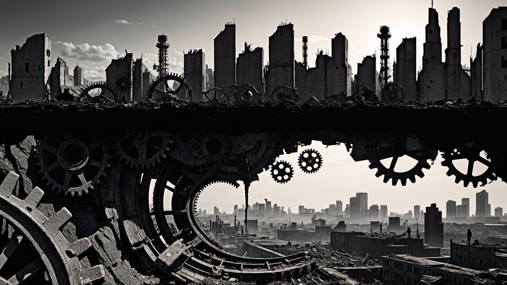 Post-Apocalyptic Cityscape with Mechanical Elements