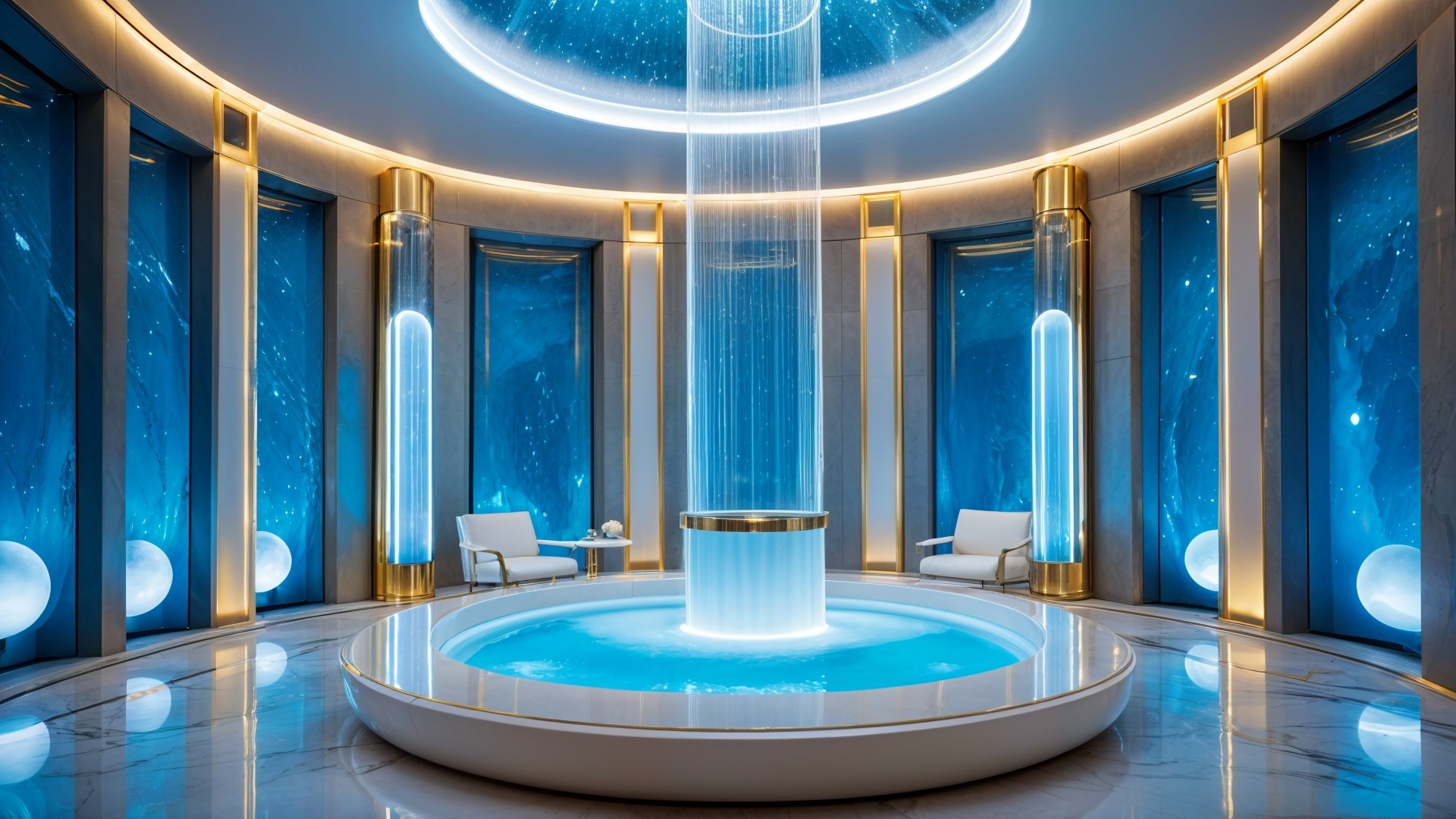 Luxurious Spa Interior with Circular Pool and Marble