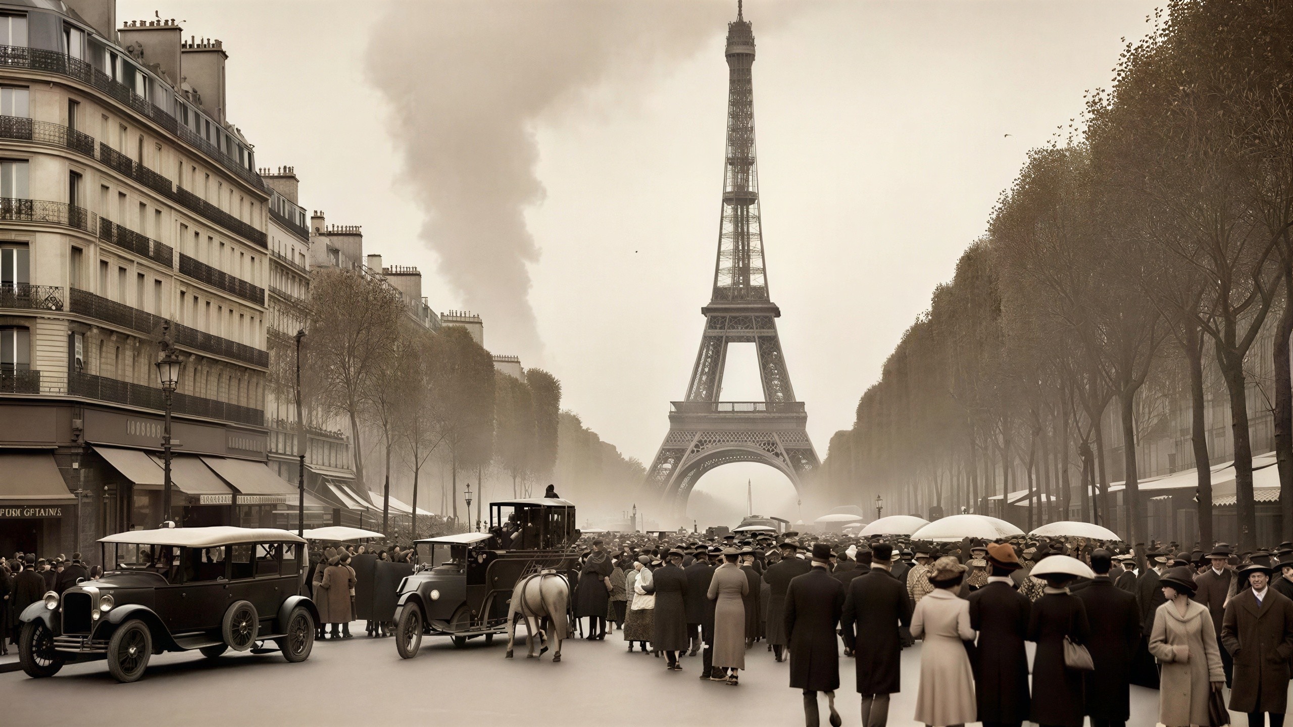 Vintage Paris Street Scene with Eiffel Tower View