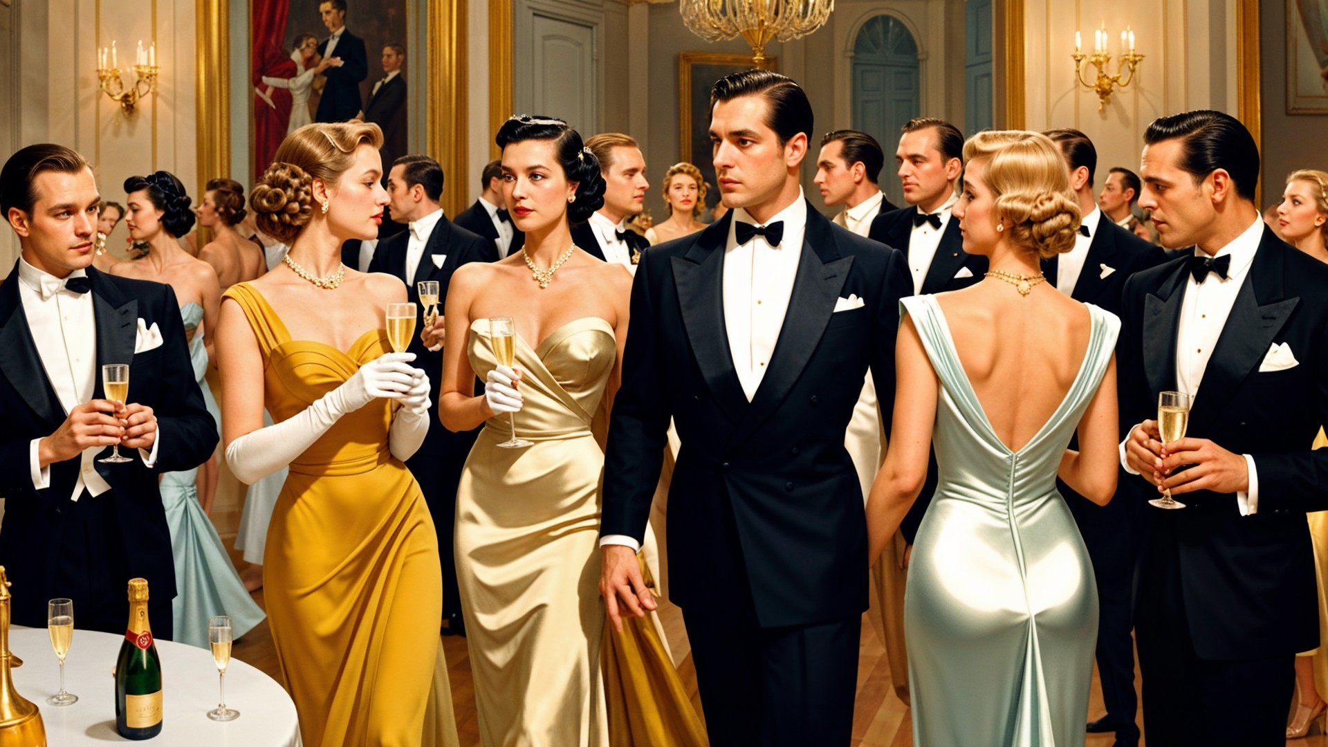 Elegant Ballroom Gathering with Vintage Attire