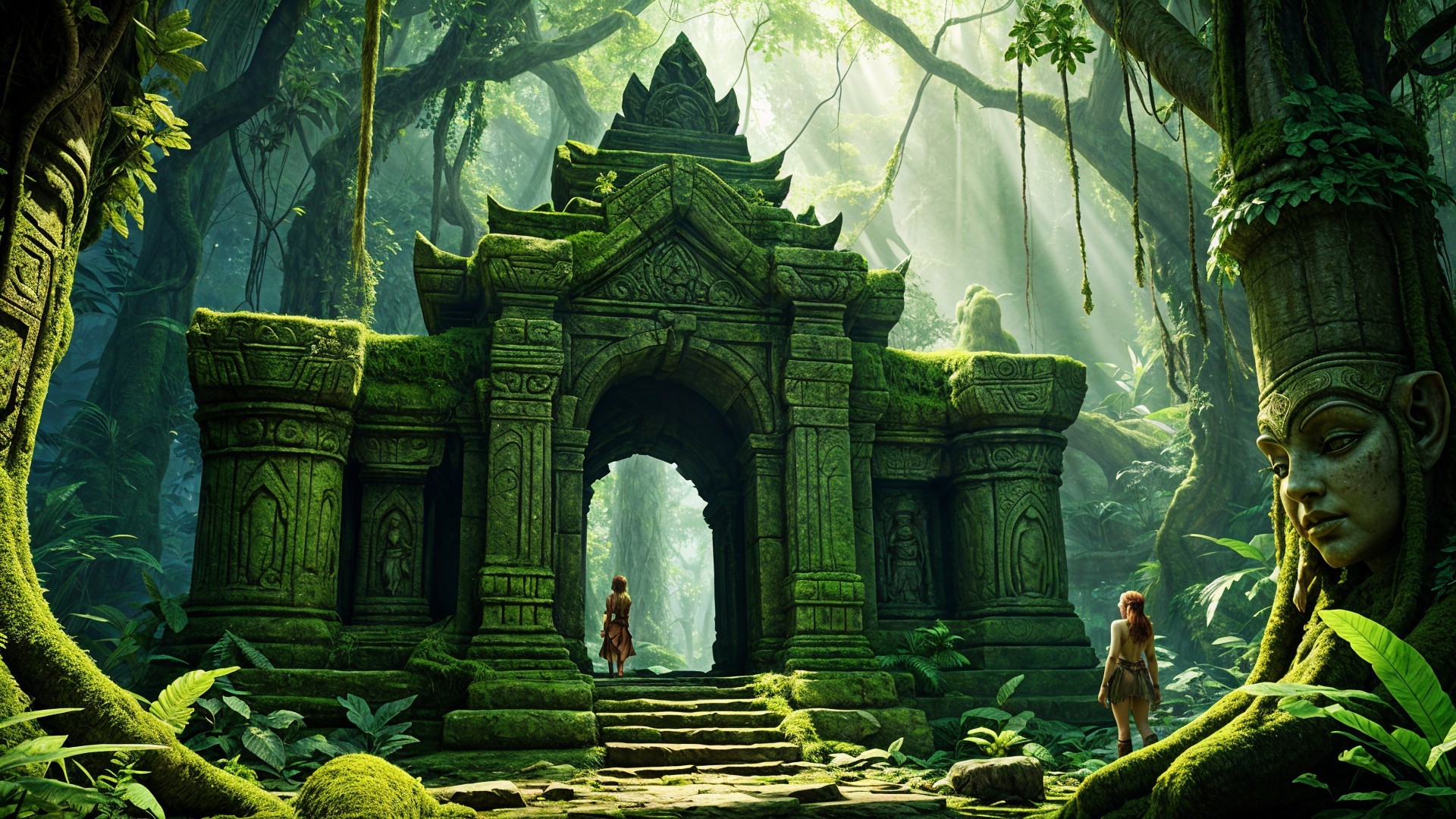 Ancient Temple Surrounded by Lush Jungle Landscape