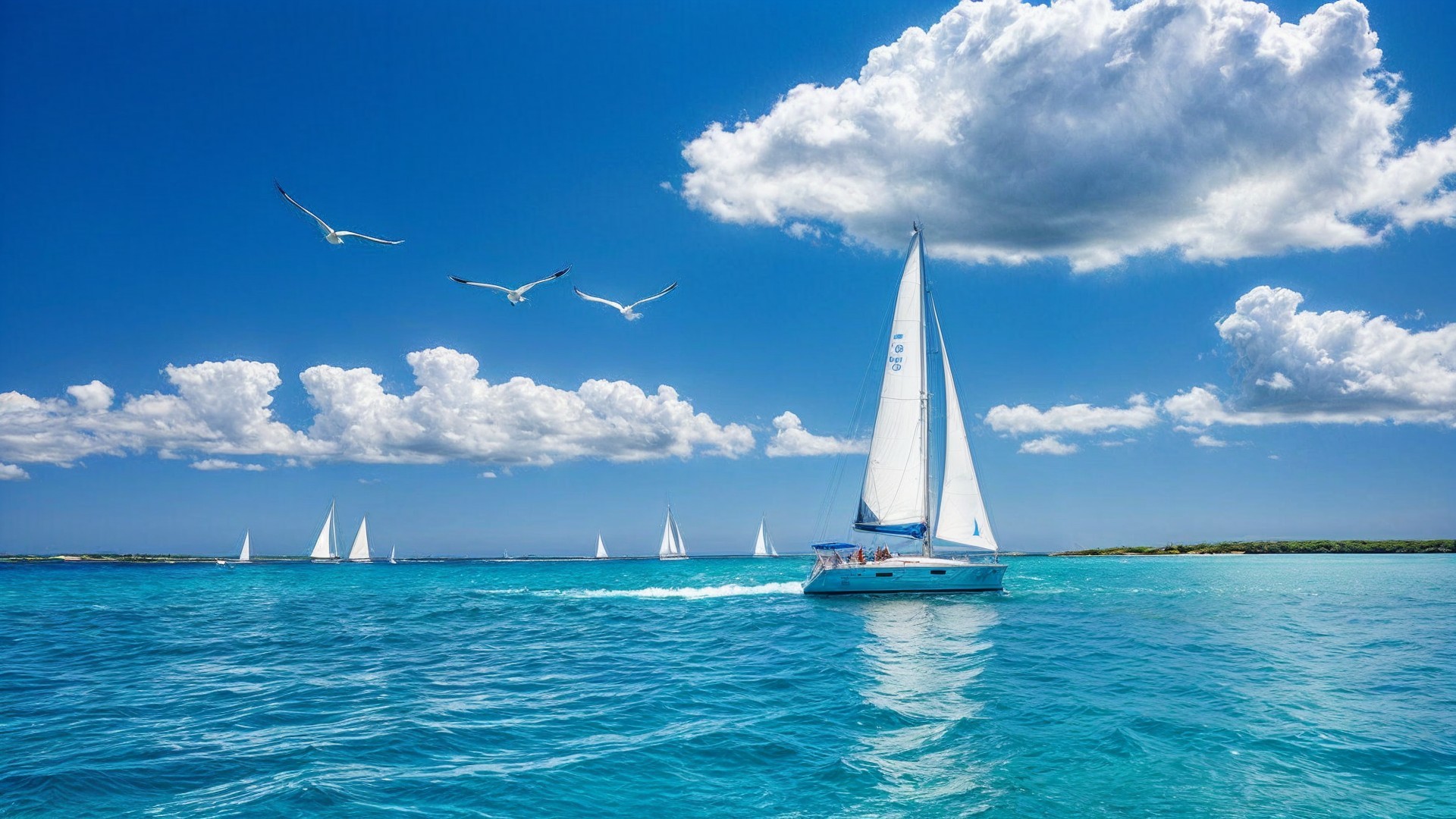 Serene Seascape with Sailboat and Turquoise Waters