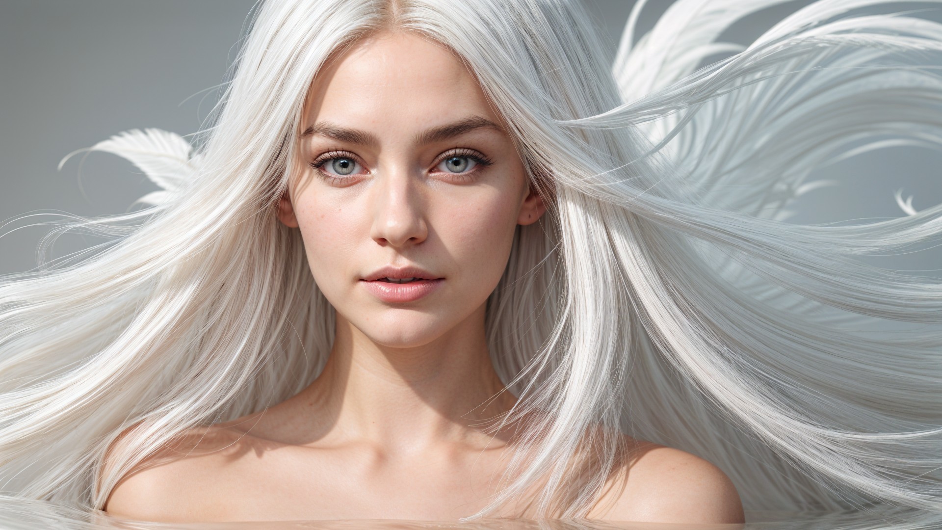 Ethereal Portrait of a Young Woman with White Hair